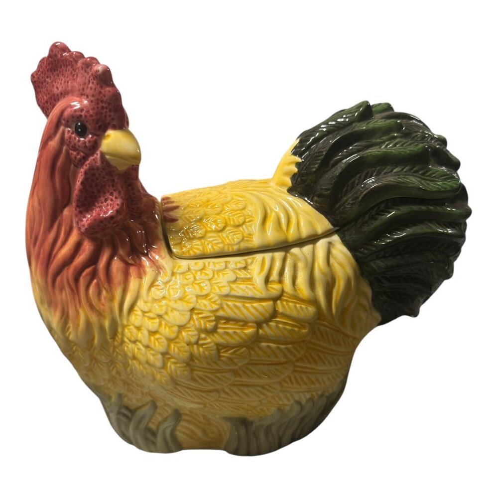 Vintage Ceramic Rooster Cookie Jar Collectible Kitchen Decor 12" L X 10" H Multi
